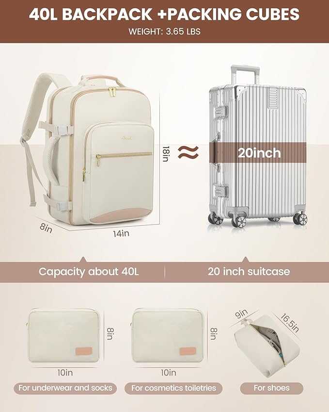 LOVEVOOK Travel Backpack for Women & Men 40L, Airline Approved Carry On - Image 5