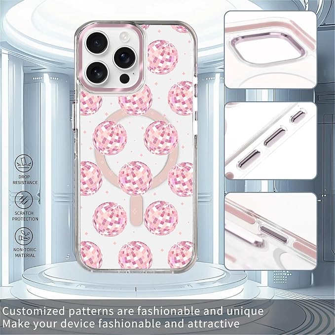 Case for iPhone 14 Pro Max, Disco Balls Pink Phone Case Design，for Women Girls - Image 2