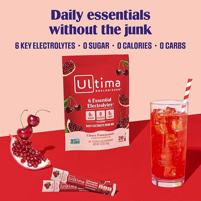 Ultima Replenisher Daily Electrolyte Powder – Cherry Pomegranate, 20 Stickpacks - Image 2