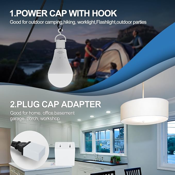 3Pack Rechargeable Emergency Light Bulb, A19 9W Warm White 6000K Self-Charging - Image 7