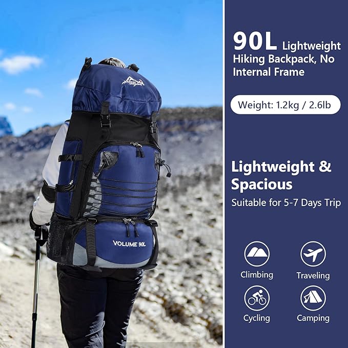 90L Hiking Backpack, Waterproof Camping Bag - Image 2