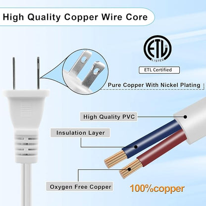 50 ft Extension Cord, 2 Prong Indoor Power Cord, 18AWG SPT-2 Flat Cord Design - Image 6