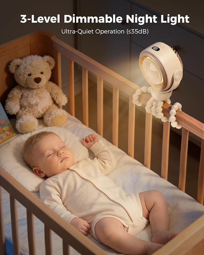 SWEETFULL Baby Stroller Fan - 4000mAh Rechargeable 4-Speed Quiet - Image 6