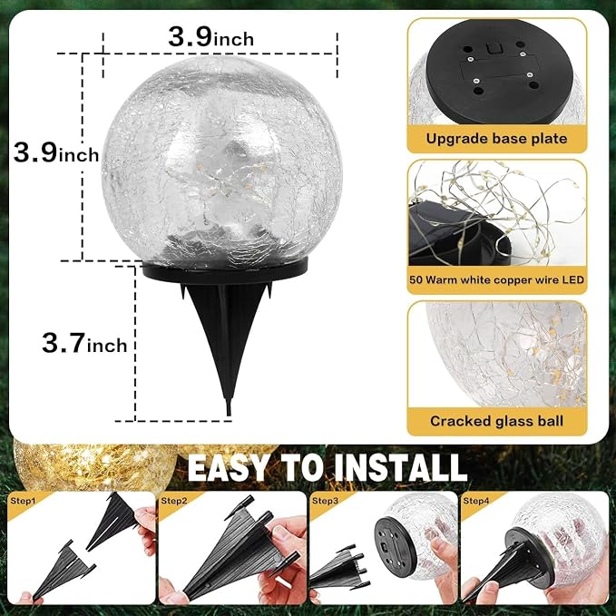 SyouHome Solar Garden Lights Outdoor Waterproof, 6 Pack Cracked Glass Ball Light - Image 5