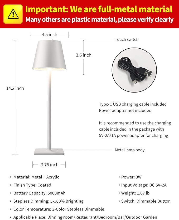 KDG 2 Pack Cordless Table Lamp, Portable LED Desk Lamp, 5000mAh Battery Operated - Image 5