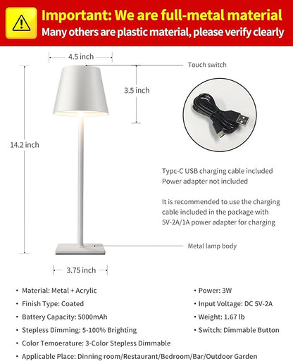 KDG 2 Pack Cordless Table Lamp, Portable LED Desk Lamp, 5000mAh Battery Operated - Image 5