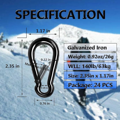 Black Carabiner Clip, Heavy Duty Spring Snap Hook Quick Link - Image 2