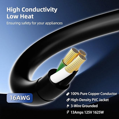 50 FT 3 Outlet Outdoor Extension Cord Waterproof, 16/3 SJTW Black Extension Cord - Image 4
