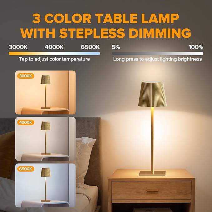 LUTEC 4 Pack Cordless Table Lamp, 6000mAh Rechargeable Battery Operated Desk - Image 2