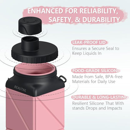 BEAUTAIL Collapsible Water Bottles, Silicone Foldable Water Bottle 610ml - Image 3