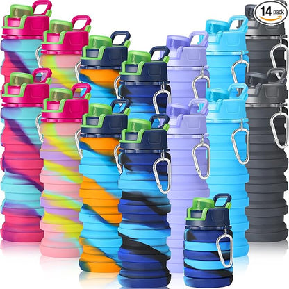 Sunnyray 14 Pack Collapsible Water Bottles Travel 17oz Silicone Portable by Sunnyray