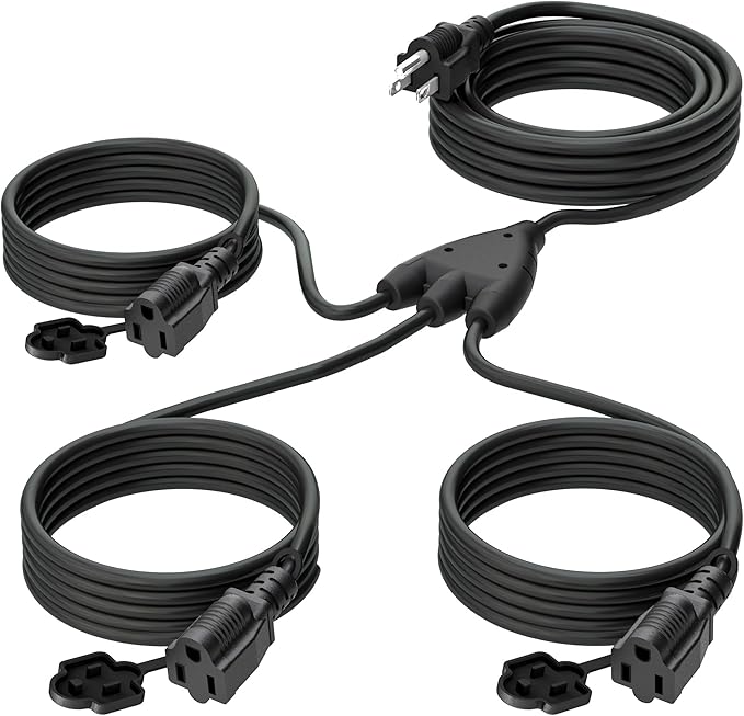 Eversimpleinc Black 1 to 3 Splitter Extension Cord, 3 Prong Plug by EversimpleInc