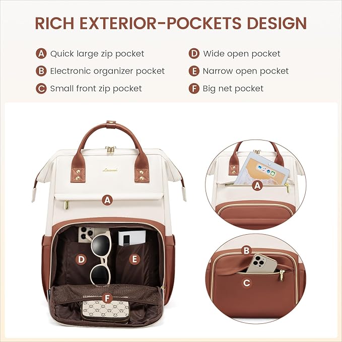 LOVEVOOK Leather Backpack for Women, 17 inch Leather Laptop Backpack Women - Image 3