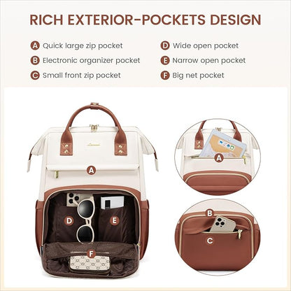 LOVEVOOK Leather Backpack for Women, 17 inch Leather Laptop Backpack Women - Image 3