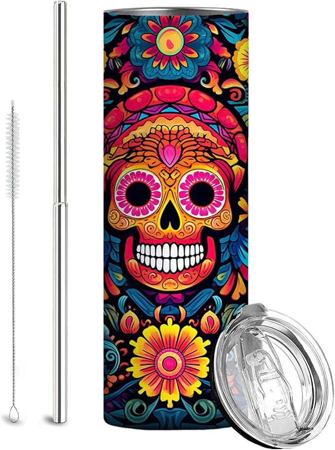Firmiso 20 oz Tumbler｜Skinny Insulated Travel Mug｜Sugar Skull Floral Stainless by Firmiso