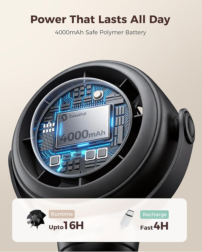 SWEETFULL Baby Stroller Fan - 4000mAh Rechargeable 4-Speed Quiet - Image 4