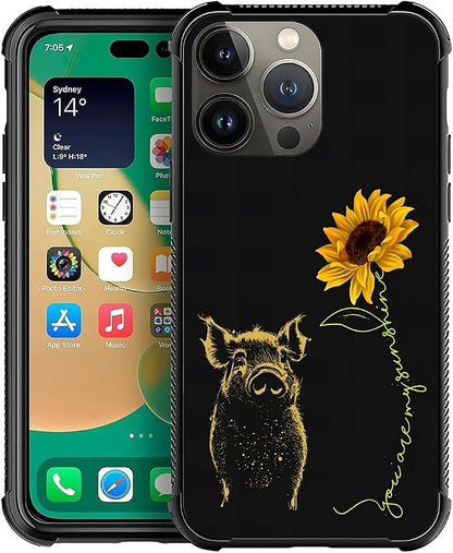 for iPhone 12 Pro Max Case, Pig Sunflower Yellow Sunshine Pattern Graphic by FKBRCL4U