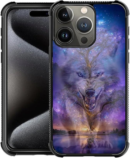 for iPhone 16 Pro Case, Wolves in The Woods Pattern Graphic Design Girl Boy by FKBRCL4U