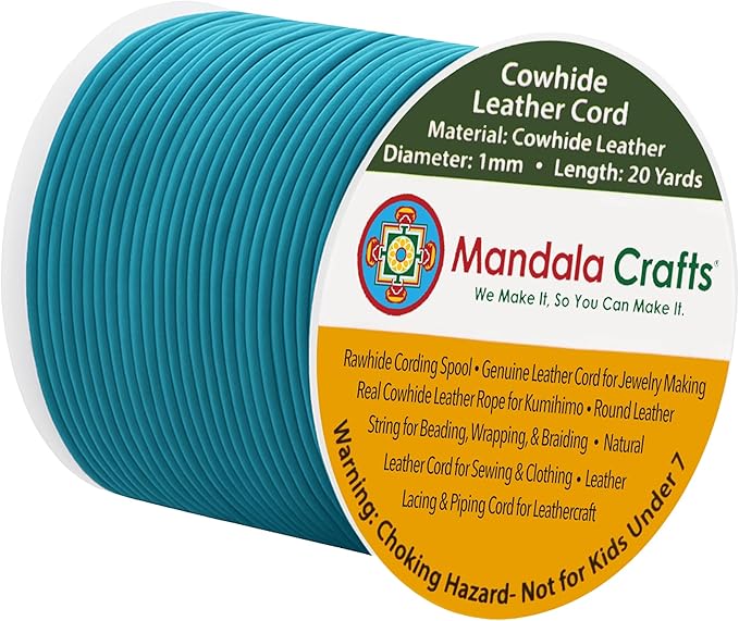 Mandala Crafts Round Genuine Teal Leather Cord by MandalaCrafts