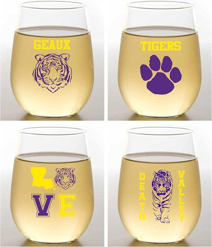 Wine-Oh Set of 4 Shatterproof Designer 16 oz Plastic Wine Glasses MADE in the by Unknown
