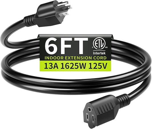 16/3 Black Extension Cord 6 FT Indoor, Short Extension Cord by Seeklyze