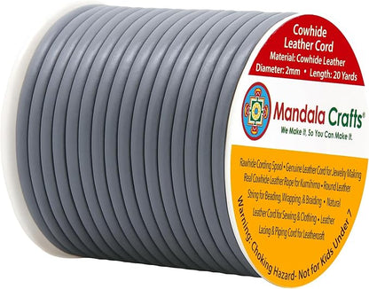 Mandala Crafts Round Genuine Gray Leather Cord by MandalaCrafts