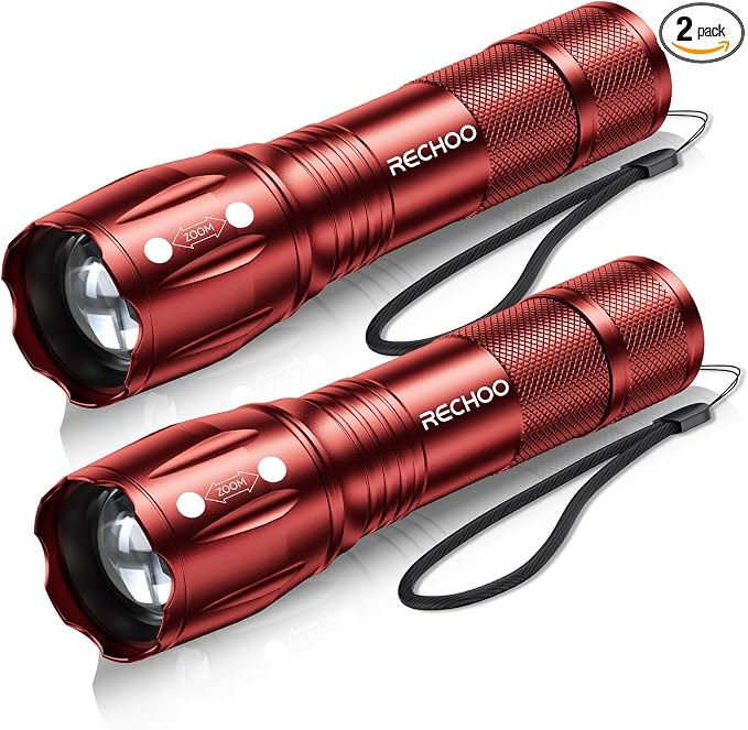 RECHOO LED Flashlight 2 Pack Red, Tactical Flashlights High Lumens by RECHOO