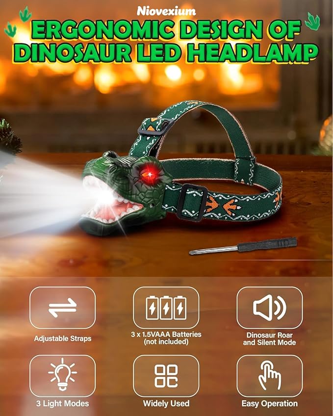 LED Dinosaur Headlamp for Kids, Children's Toy Flashlight T-Rex Dinosaur Toys - Image 6