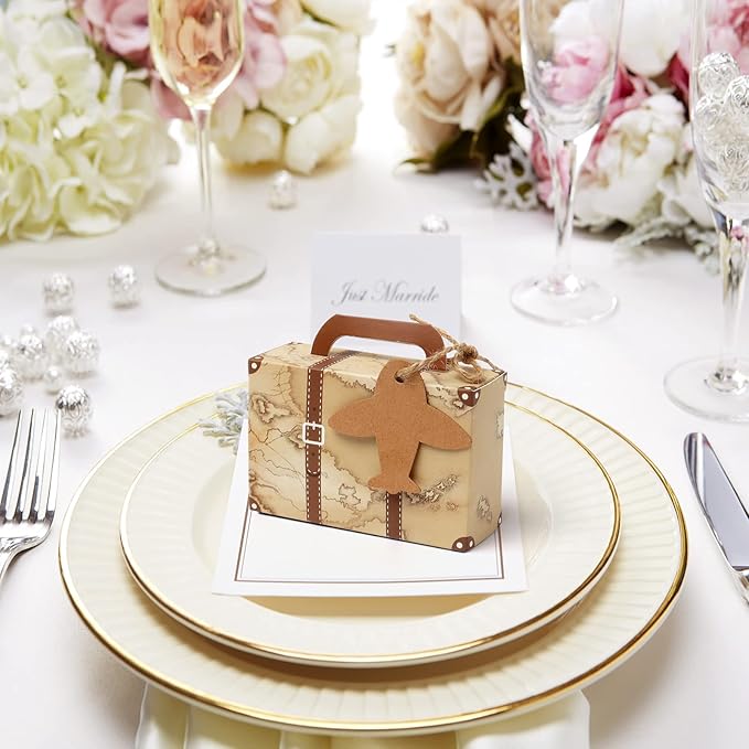 50Pcs Party Favor Candy Box, Vintage Mini Suitcase Favor Box, Kraft Paper - Image 5
