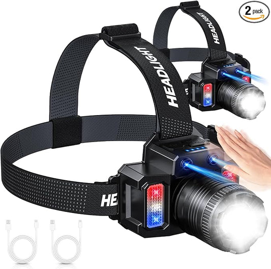 Headlamp Rechargeable 2 Pack, Motion Sensor Headlamp Super Bright LED Flashlight by AirFryerDisposablePaper