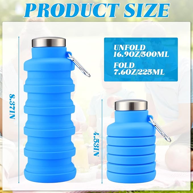 Lallisa 4 Pcs Collapsible Water Bottles 17 oz Reusable Silicone Foldable Travel - Image 2
