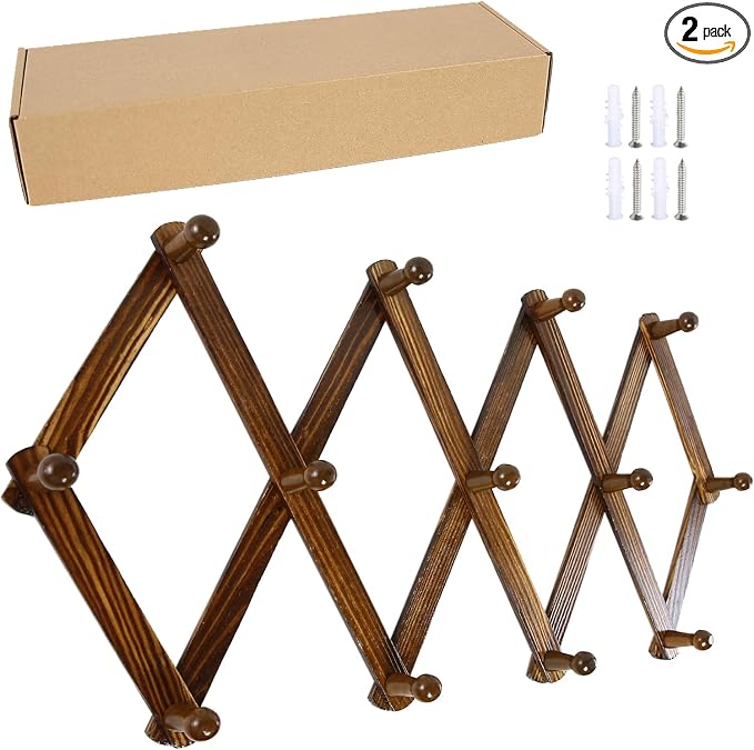 AMAPON Accordion Style Expandable Wall Wooden Coat Rack 13 Hooks Hang Hats by AMAPON