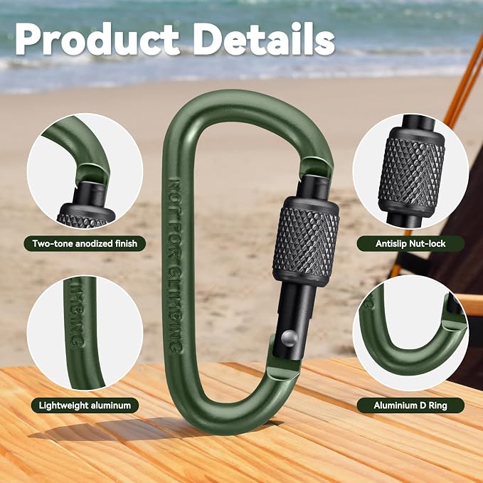 Carabiner Clip, Key Hooks for Keychain Aluminum D Ring Shape Carabiner - Image 6