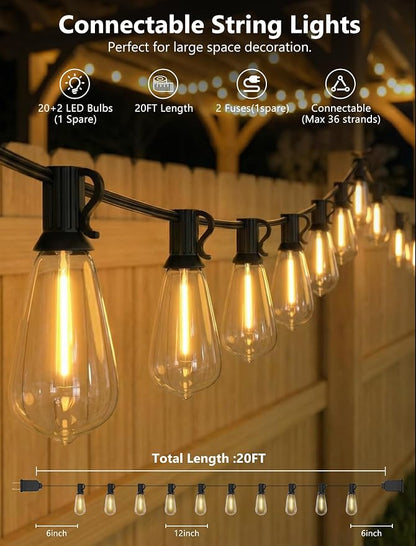 20FT LED Outdoor String Lights, Edison Lights Outdoor String - Image 2
