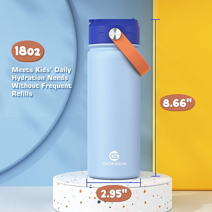 GoKEDA 18oz Kids Water Bottle, 2 Pack Insulated Bottles - Image 7