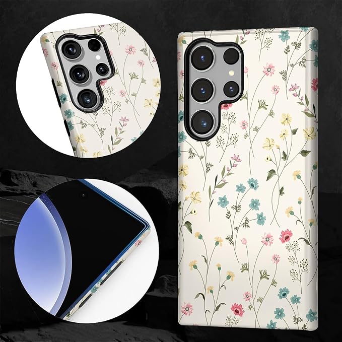 for Samsung Galaxy S24 Ultra Case, HL2 Beige Flower Branch Hybrid 2 Layer Hard - Image 4