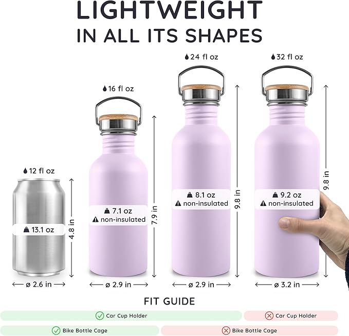 Bambaw Stainless Steel Water Bottle, 1 Litre Non-Insulated Stainless Steel - Image 5
