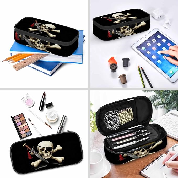Skull Pirate Pencil Case Crossbones Eye Halloween Day Of The Dead Black Pencil - Image 6