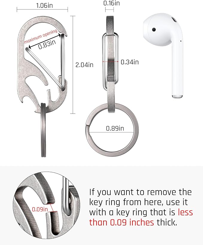 TISUR Titanium Carabiner Keychain Clip, Anti-Lost Key Ring Holder, Self-Locking - Image 2