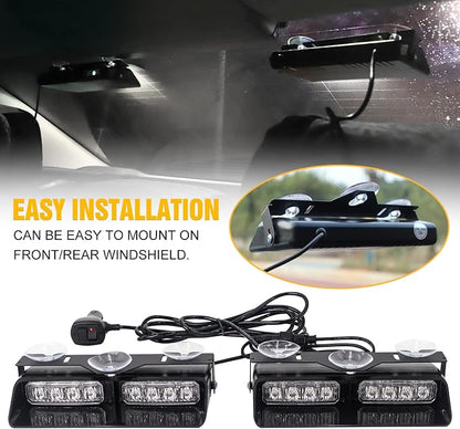 XRIDONSEN White 2 in 1 Dash Emergency Strobe Lights Front/Rear Windshield - Image 4