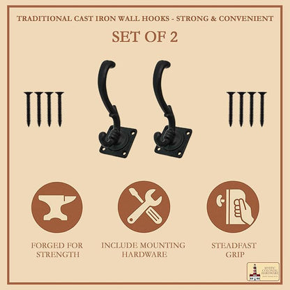 Mystic Colonial Medieval Wall Hooks Hand-Forged Black Coated | Rustic - Image 4