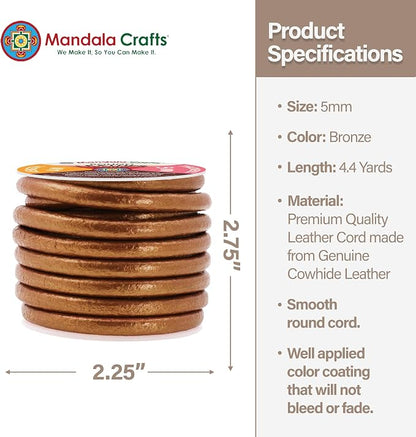 Mandala Crafts Round Genuine Bronze Leather Cord - Image 4