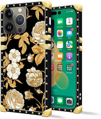 Compatible with iPhone 14 Pro Case, Blooming Rose Golden Flower Luxury Golden - Image 2