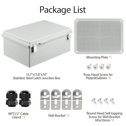 LeMotech Electrical Box, IP67 Waterproof Hinged Cover Stainless Steel Latch - Image 7