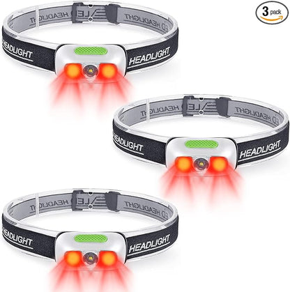 Rechargeable Headlamp 3 Pack, Ultra Bright 500 Lumen 5 Lighting Modes by COSMOING