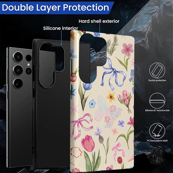 for Samsung Galaxy S23 Ultra Case, HL2 Aesthetic Flower Preppy Collage Hybrid 2 - Image 2