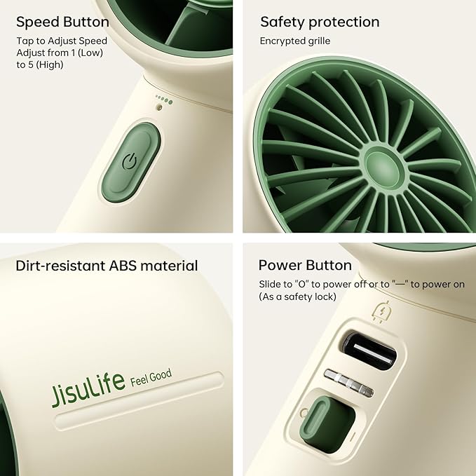 JISULIFE Handheld Turbo Fan, 4000mAh Rechargeable Portable Fan - Image 6