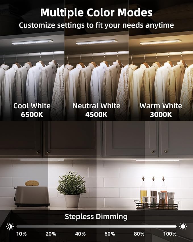 10inch Under Cabinet Lights, Wireless Closet Light, Motion Sensor, 1800mAh - Image 4
