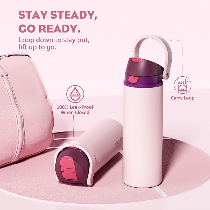 POWCAN 24 oz Stainless Steel Water Bottle: 2-in-1 Push-Button Spout & - Image 4