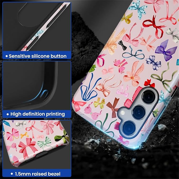 for Samsung Galaxy S24 FE Case, HL2 Aesthetic Color Bow Tie Hybrid 2 Layer Hard - Image 3